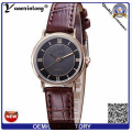 Yxl-844 Fashion Two Hands Alloy Case Leather Wrist Watch Gold or Silver Plated Watch for Men or Women